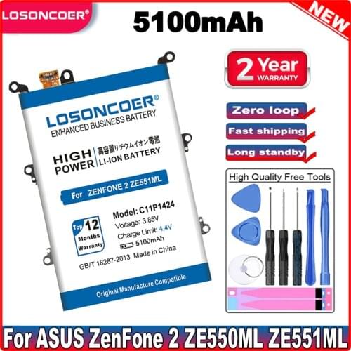 LOSONCOER 5100mAh C11P1424 Battery For Asus Zenfone 2 ZE550ML ZE551ML 5.5 inch Battery Z00AD Z00ADB Z00A Z008D
