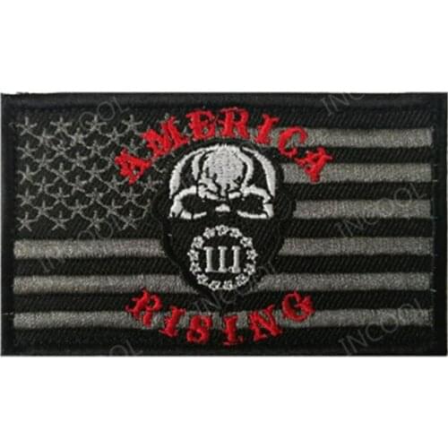 America Flag Rising Embroidery Patch Three Percenter Skull USA Army Military Patches Tactical Applique Embroidered Badges