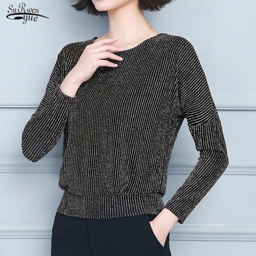 Fashion New Plus Size Glitter Shirt Tops Elegant Shiny Sequin Blouse Tunic Women Classic Black Blue Shine Womens Blouses 15774