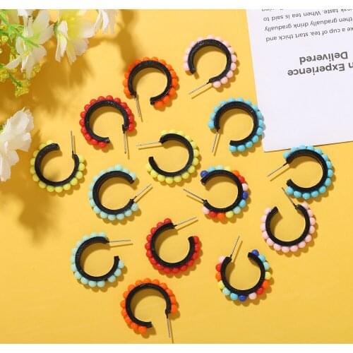 Dvacaman 7 Colors Colorful Beaded Big Hoop Earrings for Women Bohemian Handmade Beads Round Stud Earrings Trendy Newest Jewelry