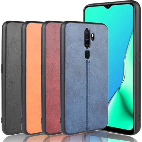 For OPPO A9 2020 Case Luxury Calfskin PU Leather lines Back Cover Shockproof Case For OPPO A5 2020 A 9 A 5 2020 Phone Case