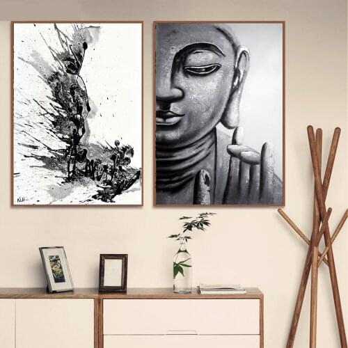 Black And White Buddha Zen Ink Canvas Prints Modern Painting Posters Wall Art Pictures For Living Room Decoration No Frame