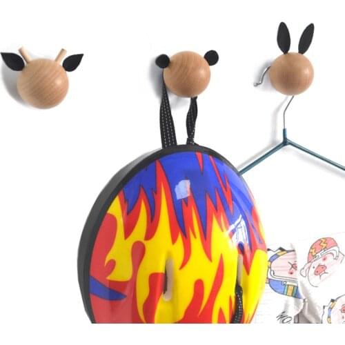 Wood Hooks Animal Head Deer/Bear/Rabbit Childrens Room Decoration Coat Hook Rack Cartoon Wall Hooks Hanger Baby Newborn Gift