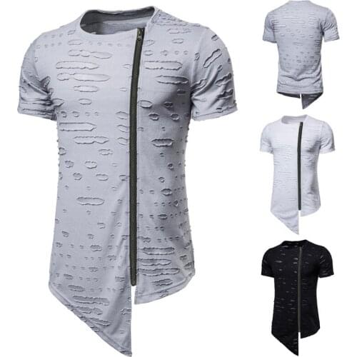Mens T-Shirt 2020 Summer New Products Mens Personality Casual Oblique Zipper Short Sleeve Casual Fashion