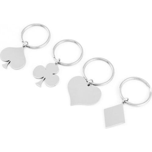 Playing cards charms key chain mirror polished Stainless steel poker cards suit Heart, spade,, club keychain