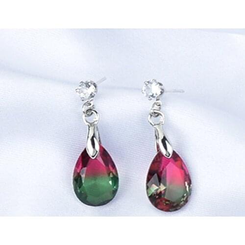 Delicate Geometric Jewelry Blue Red Crystal Water Drop Earrings For Women Wedding Party Earings Christmas Gift