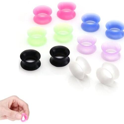 JOVIVI 12mm Ultra-thin Silicone Double Flared Plugs Gauges Body Jewelry Silicone Ear Tunnels flexible hollow ear plug 1-6 Pair