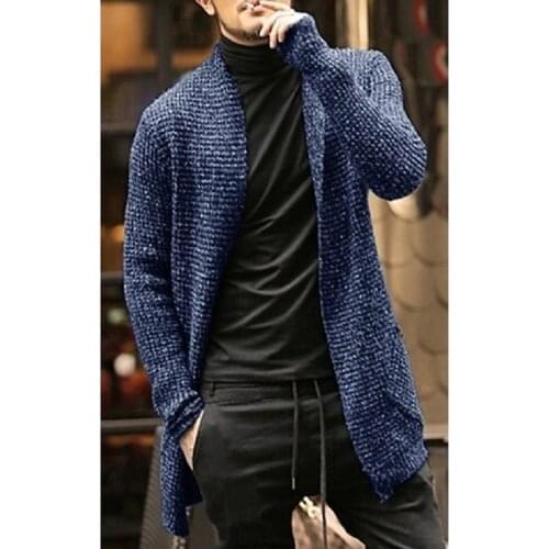 Mens Sweaters Long-Sleeved Cardigan Knit Male Clothing Fashion Casual Solid Thick Winter Warm Open Front Shawl Collar Longline