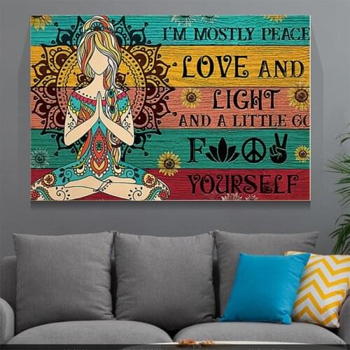 Enjoy Yourself Hippie Yoga Canvas Painting Mostly Peace Love Posters and Prints Wall Art Picture for Yoga Room Decoration Cuadro