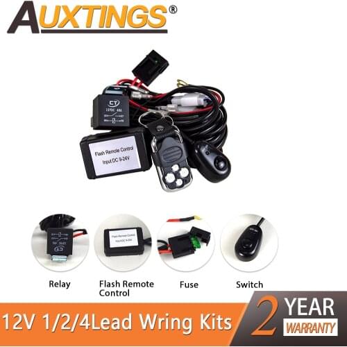 Auxting 1-2-4 lead Remote Control Wiring Harness Kit 40A 12V DC LED Light Flash Strobe work Light Wiring Harness Kit