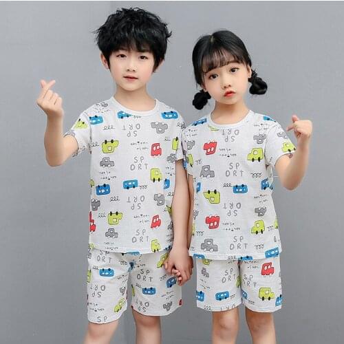 Summer Pajamas For Boys Girls Cotton Sleepwear Suit Children Short Sleeve Cartoon Clothing Baby Pyjamas Pijama Set 4 6 8 10 Year