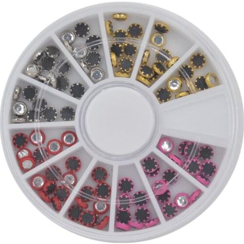 Mixed 4 Colors 4mm Nail Art Rhinestone Wheel 3D Nail Art Metal Studs Gems Charms DIY Craft Decoration Phone Gems Wheel Tips