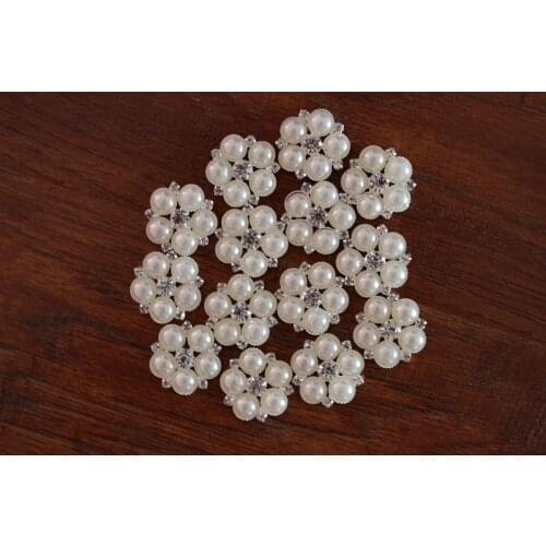 24mm Metal rhinestone buttons,flat back crystal pearl button 25pcs