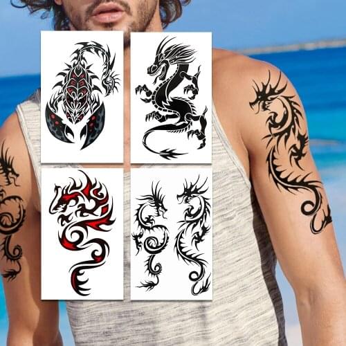Minimalist Dragon Temporary Tattoos For Men Women Tribal Scorpion King Tattoo Fire Flash Waterproof Tatoo Paper Totem Shoulder