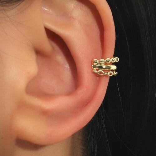 Multilayer Beaded Chain Non-Hole Ear Bone Clip Retro Temperament Simple Metal C-Shaped Earring Jewelry Gift