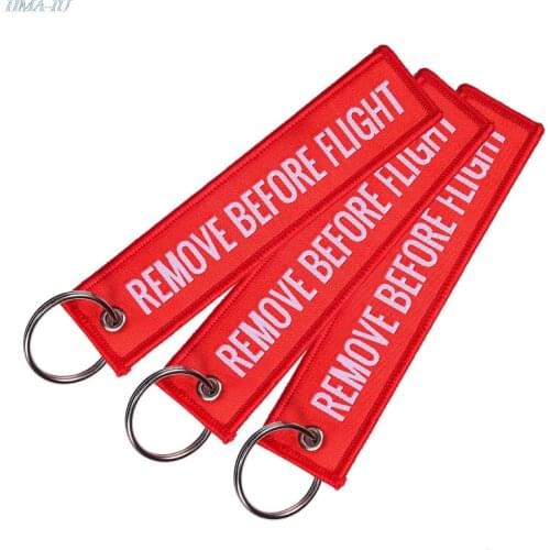 Fashion Remove Before Flight Tags Keychain Keyring Rectangle Polyester Embroidery Message Multicolor 13*3CM