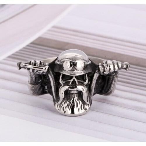 For Men Male Silver Color Gothic Jewelry 7-14 Big Size Punk Motorcycle Biker Beard Skull Rings
