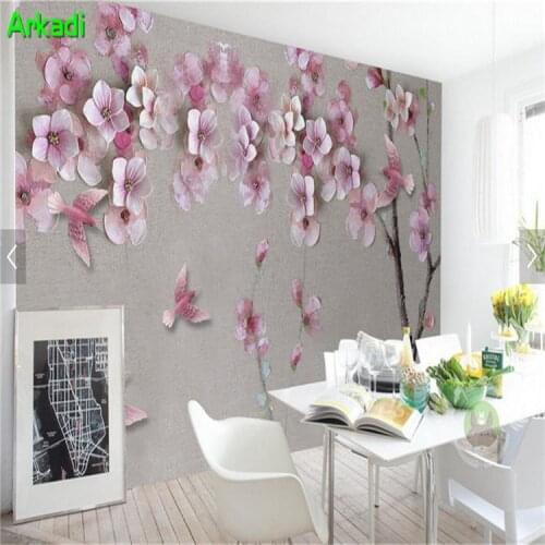 New Chinese three-dimensional embossed peach flower wallpaper wallpaper mural wallpaper volume living room TV background wall