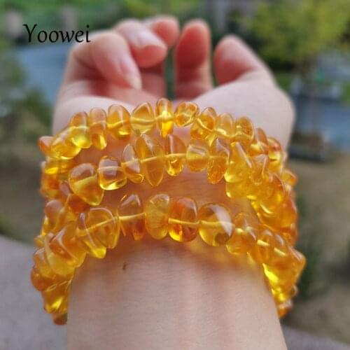 Yoowei New Amber Bracelet for Women Big New Year Gift Elastic Stretch Style Irregular Stone Natural Chips Bead Jewelry Wholesale