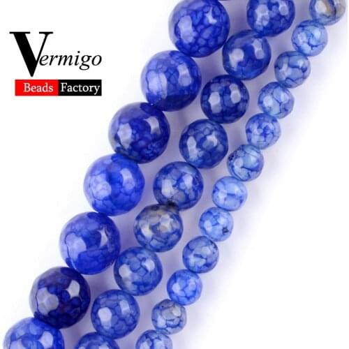 Wholesale Faceted Blue Cracked Fire Agates Natural Stone Beads Spacer Loose Beads For Jewelry Making 6-10mm Diy Bracelet 15"