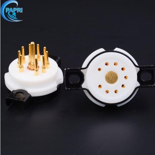 PAPRI 4PCS DIY 9pin Vacuum Tube Socket Gilded Brass Feet Chassis Mount For 6DJ8 EL84 6922 6BM8 12AX7 ECC83 12AY7 12AZ7