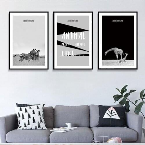 Scandinavian Animal Poster Black and White Nordic Zebra Giraffe Wall Art Canvas Print Painting Modern Living Room Decor Picture