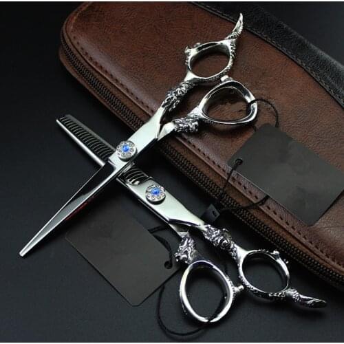 Upscale Professional 6 inch japan 440c Gem Dragon hair scissors set Cutting shears thinning sissors barber hairdressing scissors