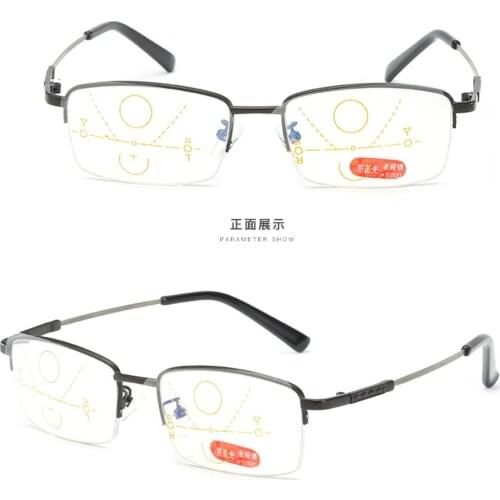 Progressive Multifocal Reading Glasses Half-rim Memory Leg Titanium Alloy Glasses Frame See Near And Far TOP 0 ADD +0.75To +4