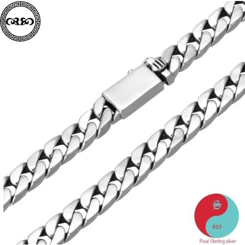 Real S925 Silver Sterling Necklace cuban chain necklace men women 8mm width 55cm 60cm chunky heavy