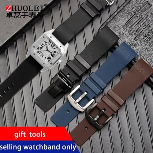 Silicone watch strap for S-a-ntos 100 silicone watch belt rubber mans womans watchband forehead butterfly watch chain 20 23mm