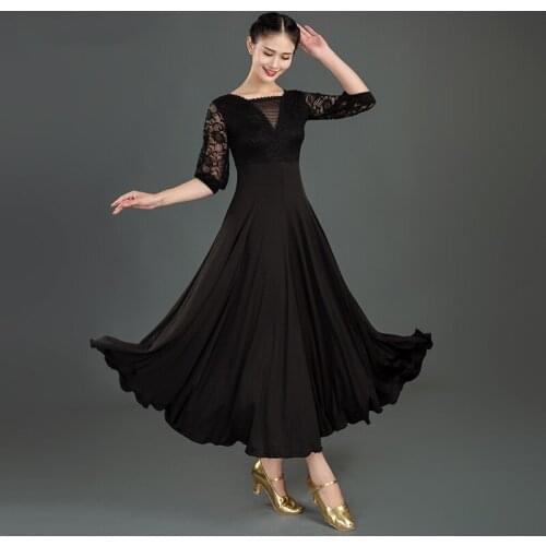 Sexy women Modern dance costumes new national standard ballroom dance big swing dress lace waltz dance competition dress