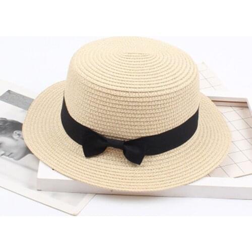2020 Simple Summer Womens Beach Straw Sun Hat Wide Side Female Casual Hat Lady Classic Flat Brim Bowknot Straw Sun Hat