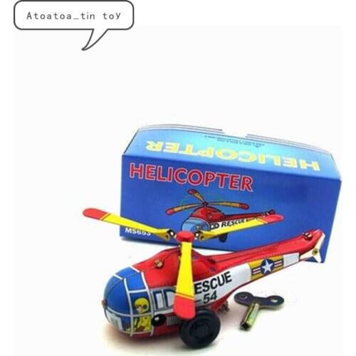 Vintage Retro Rescue Helicopter Tin toys Classic Clockwork Wind Up Transport vehicle Tin Toy For Adult Kids Collectible Gift
