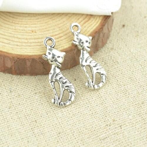 High quality 30 pcs metal antique silver Plated animal cat charms for DIY jewelry making 25*9mm 2412