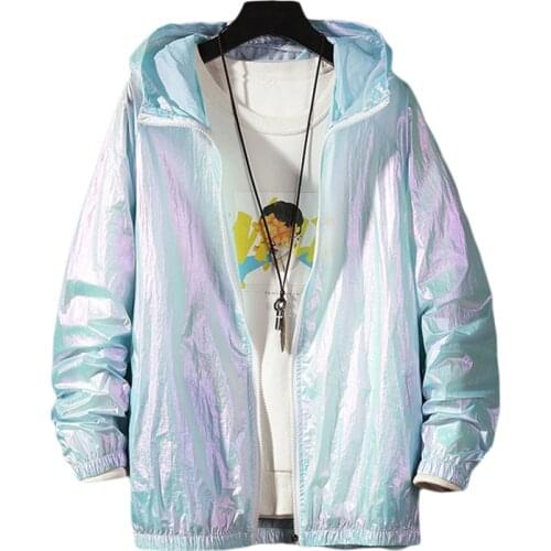 Women Basic Jacket Summer 2021 Waterproof Oversize Colorful Reflective Causal Thin Windbreaker Woman Hooded Coat veste femme Y2K