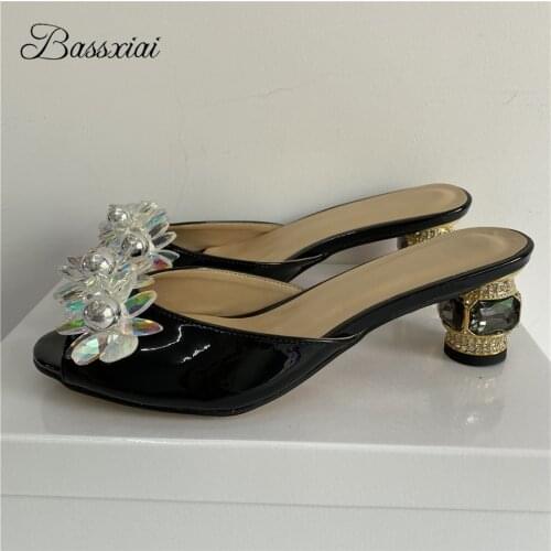 Beading Crystal Flower Party Shoes Summer Women Diamond Rhinestone Heel Slingbacks Peep Toe Jeweled Sandals For Girls