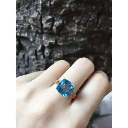 Natural blue topaz stone Natural gemstone ring S925 sterling silver trendy Elegant square women party gift fine Jewelry