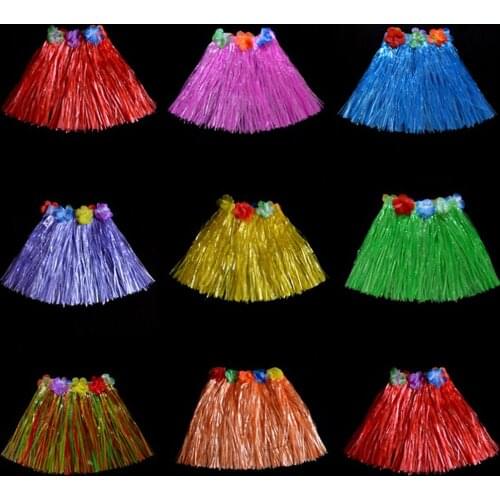 1PCS Plastic Fibers Kid Grass Skirts Hula Skirt Hawaiian Costumes 30CM Girl Dress Up Party Supplies 10 Colors Wholesale