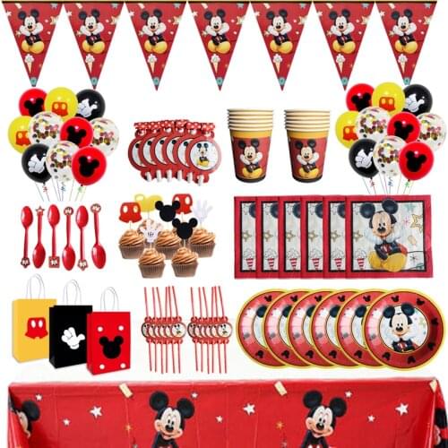 115pcs Mickey Mouse Party Supplies For Party Accessories Birthday Glow Party Balloons Gifts Bag Cake Decoration For Kids Favor