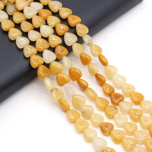 20pcs/lot Natural Yellow Jades Beaded Heart Shape Agates Loose Stone Beaded for Making Necklace Bracelet Accessories 10x10x5mm