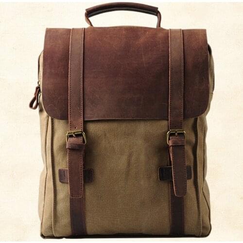 2018 Fashion Backpack Canvas Leather Men Backpack Military Canvas School Backpack men Rucksack male Knapsack Women mochila