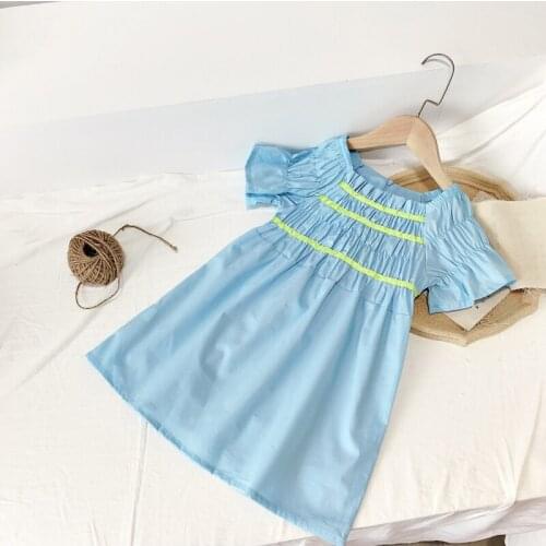 2021 Summer Casual Solid Girls Dress Striped Kids Dresses For Girls High Quality Fashion Girl Clothes