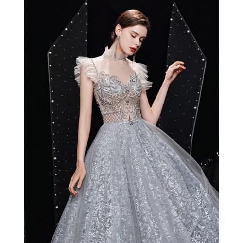 2021 Muslim Luxury Hand Work Evening Gowns High-Neck Women Beads Party Formal Dress