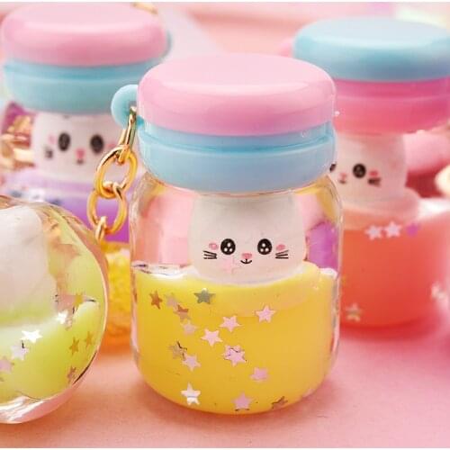 2021 Cute Simulation Yogurt Bottle Acrylic Keychains Macaron Liquid Quicksand Cat Doll Keyring Women Girl Bag Pendant Key Ring