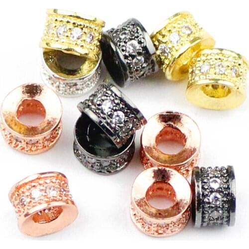 YHBZRET 4pcs flat Round white Zircon Copper Spacer bead 6mm cylinder Charms Loose beads for Jewelry bracelet Pendants making DIY