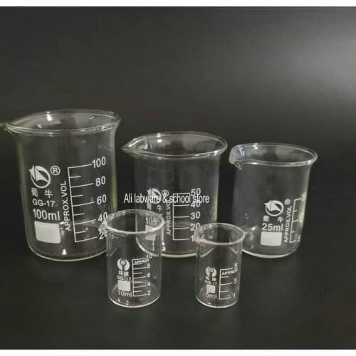 5pcs/set 5ml/10ml/25ml/50ml/100ml Graduated Boro Glass Beaker Measuring Glassware Chemistry Experiment Tool For Laboratory
