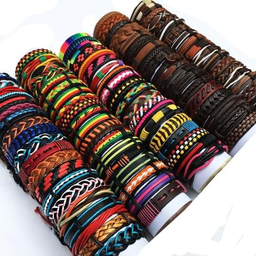 Wholesale Random 10pcs Mix Styles Braided Multilayer Bracelets Or Specific 6pcs Leather Bracelets For Men Wrap Bangle Party Gift