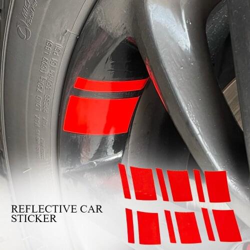 6 Pcs Reflective Waterproof Car Wheel Rim Vinyl Stickers Hash Mark Stripe Racing Wheel Hub Decals For Size 16" - 21"