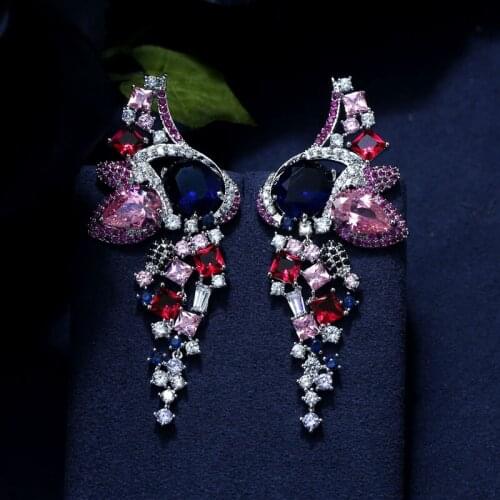Accking Luxury mix color Cubic Zirconia Butterfly shape Long Earrings for Women