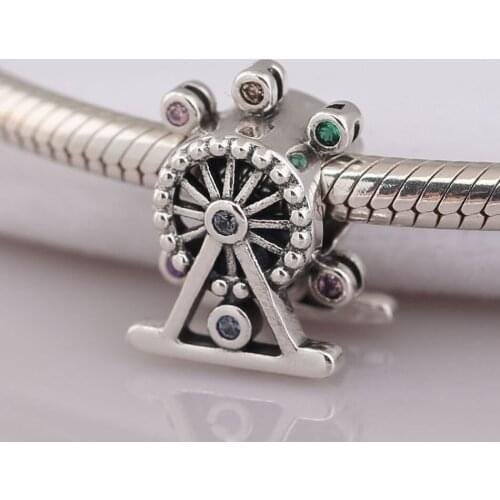 Authentic S925 Silver DIY Jewelry Ferris Wheel Charms fit Lady Bracelet Girl Lady Birthday Gift Multi-Colored Crystal